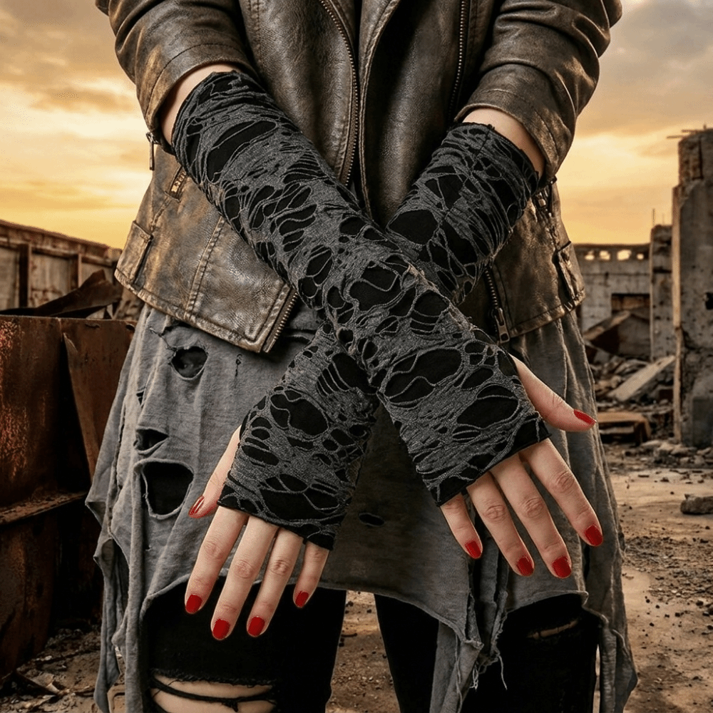 Vintage Long Punk Gloves Dark  - Fingerless Glove Knit incelemesi ve fiyatı