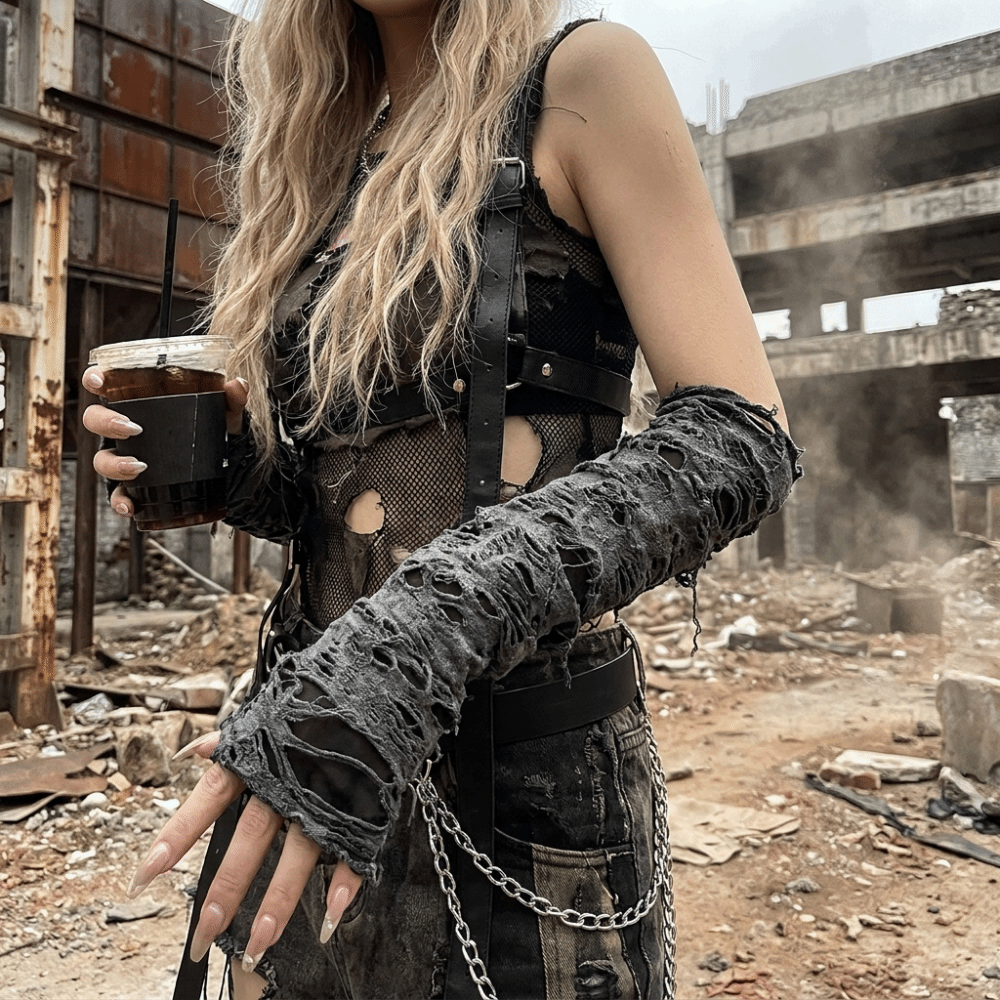 Vintage Long Punk Gloves Dark  - Fingerless Glove Knit incelemesi ve fiyatı