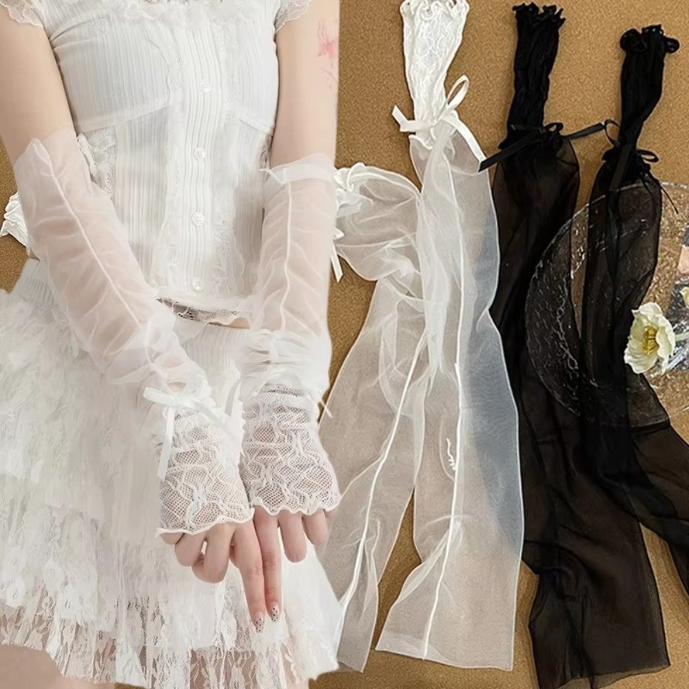 Y2K Lace Ruffle Mesh Gloves Bo - Fingerless Glove Knit incelemesi ve fiyatı