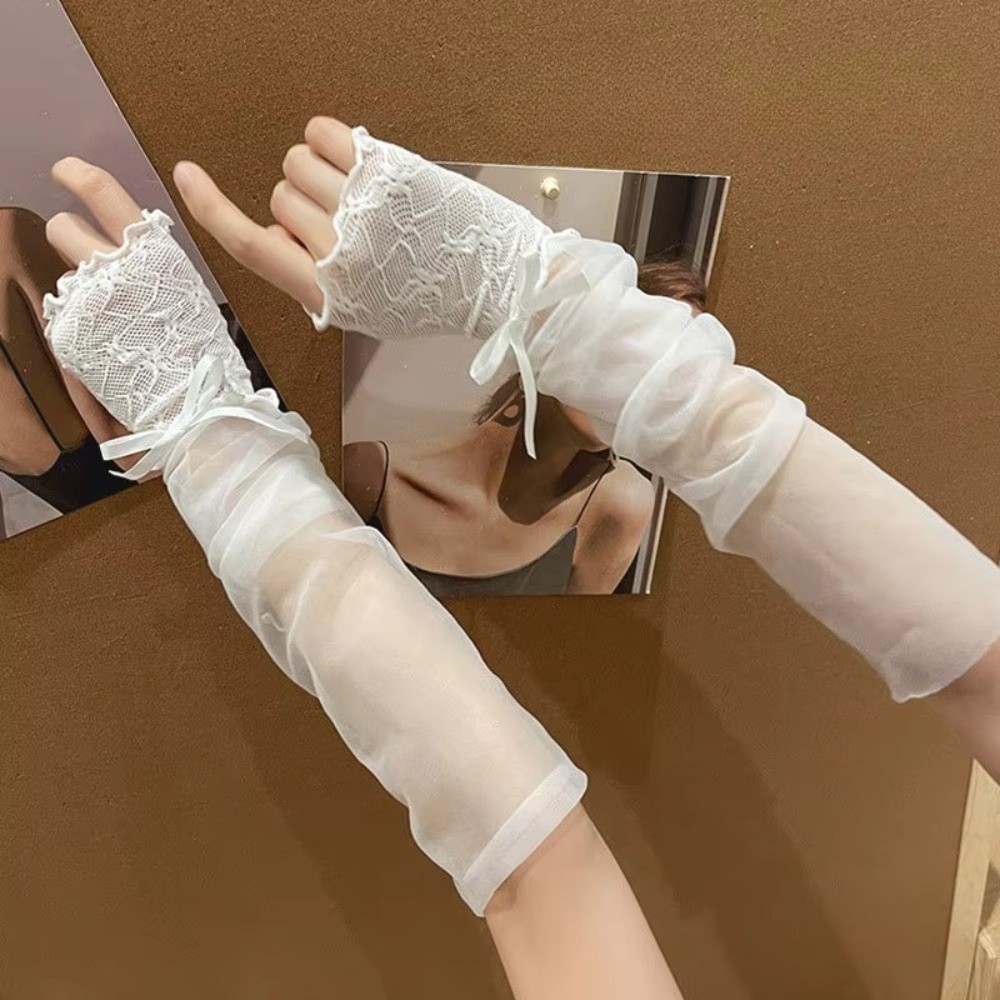 Y2K Lace Ruffle Mesh Gloves Bo - Fingerless Glove Knit incelemesi ve fiyatı