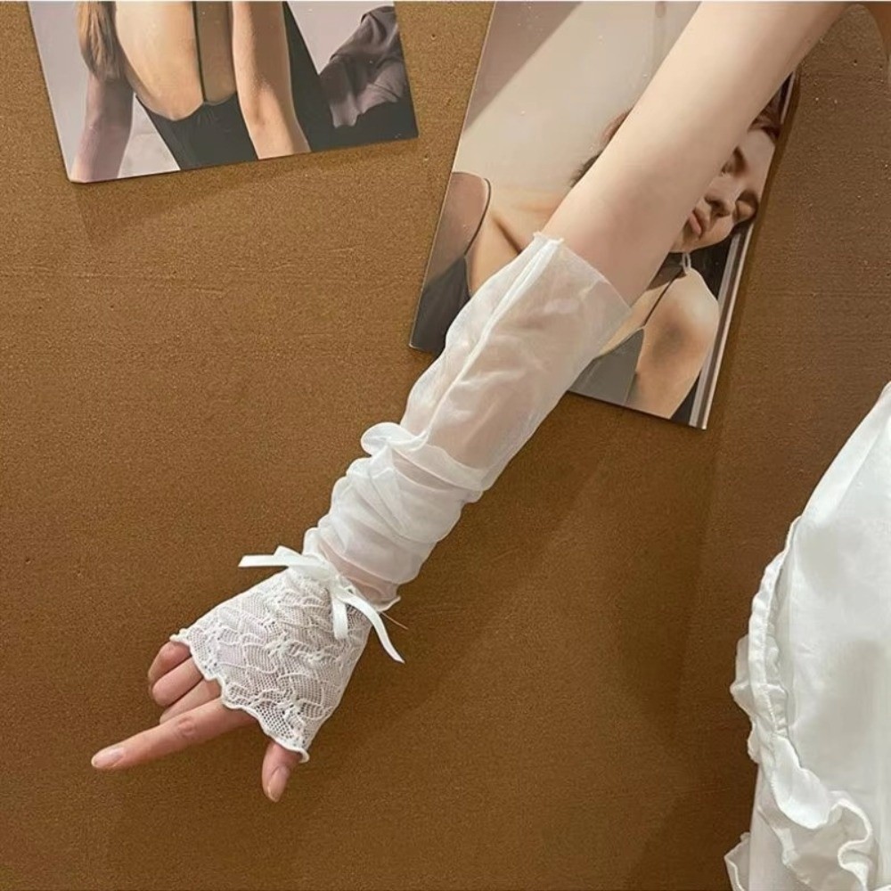 Y2K Lace Ruffle Mesh Gloves Bo - Fingerless Glove Knit incelemesi ve fiyatı